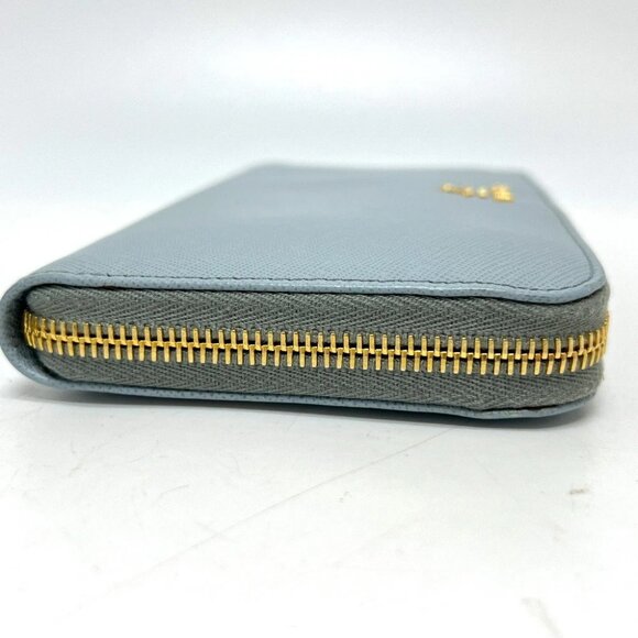 PRADA 1M0506 logo Zip Around Long Wallet saffiano leather blue/GoldHardware - Picture 4 of 15